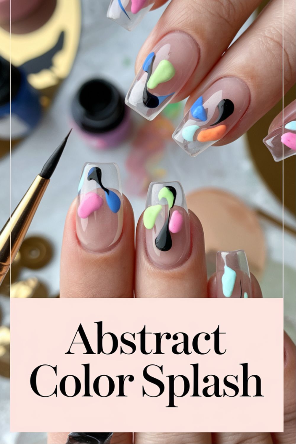 Imagine a canvas of soft pastel hues with splashes of bold color randomly scattered across your nails. The look is dynamic and full of life, reminiscent of a modern art masterpiece. Your nails exude creativity, making them perfect for a day out on.