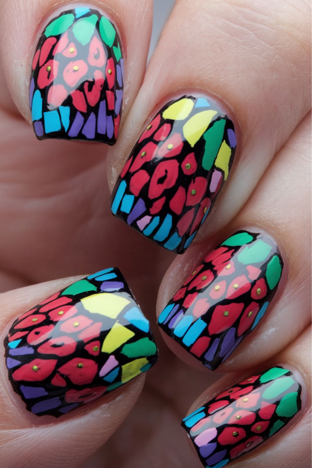 Abstract Strawberry Mosaic nail art