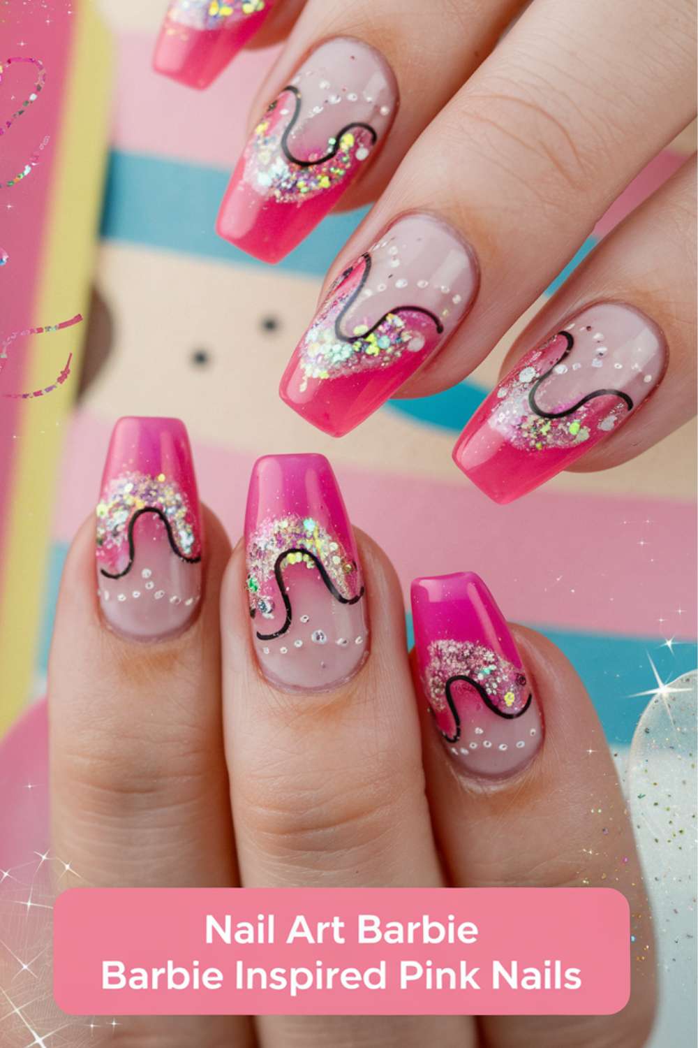 Barbie Inspired Pink Nails art