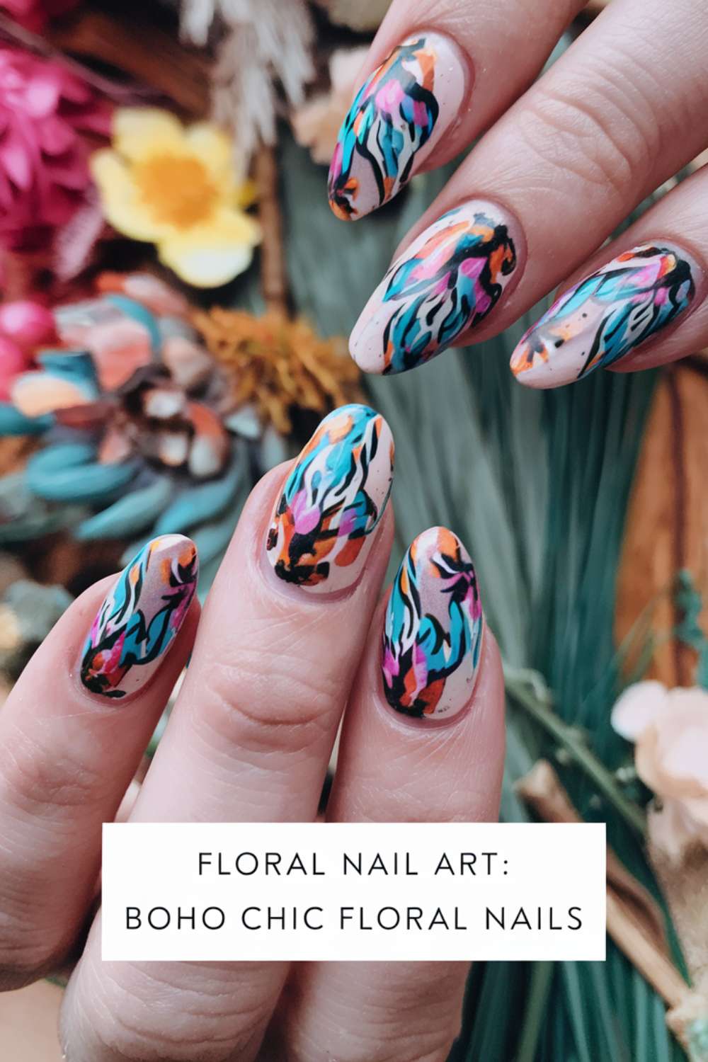Boho Chic Floral Nails arts ideas