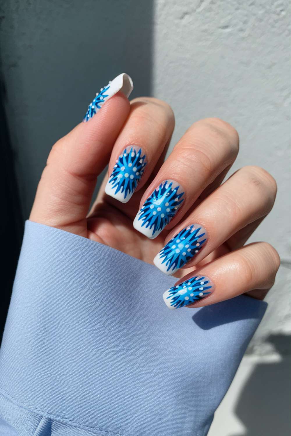 Bold Blue Burst nail art designs