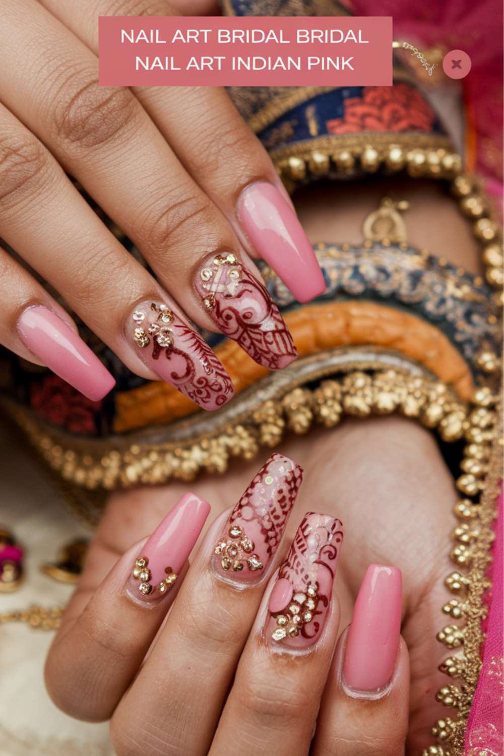 Bridal Nail Art Indian Pink nail art