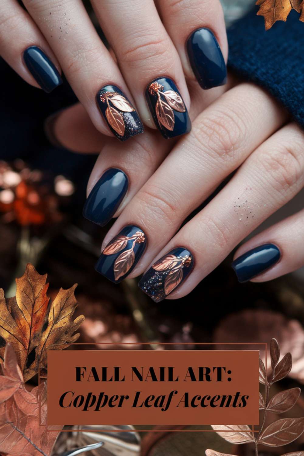 Copper Leaf Accents nail art design ideas