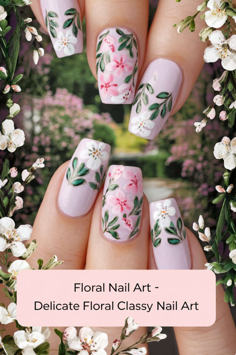 Delicate Floral Classy Nail Art design ideas
