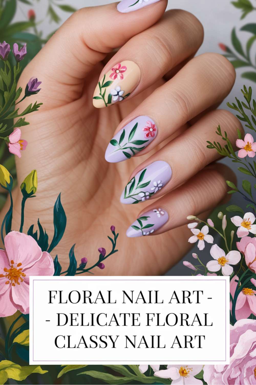 Delicate Floral Classy Nail Art design