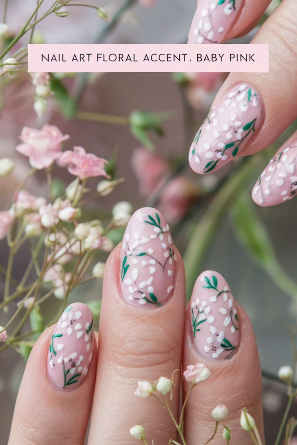Floral Accent Baby Pink nail art