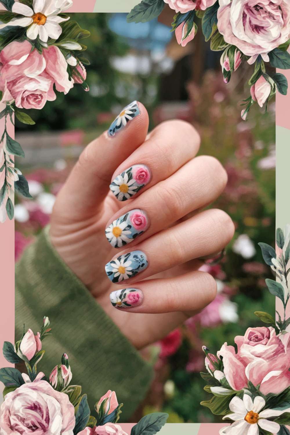 Floral Print Accent Nails art design ideas