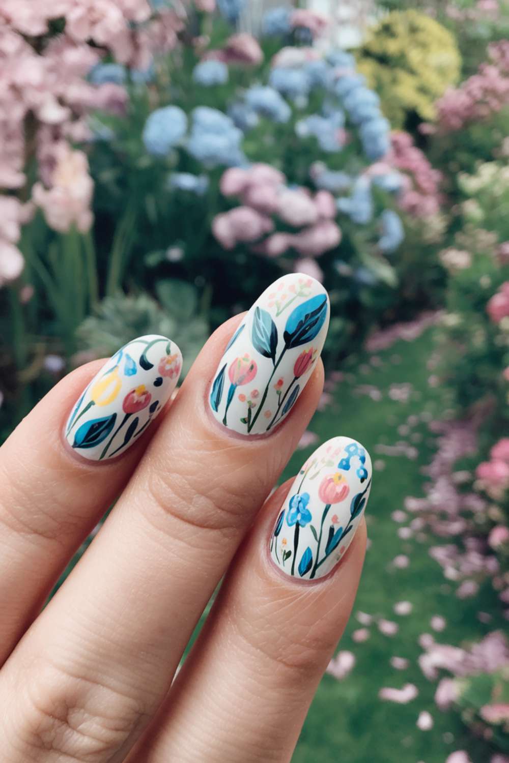 Floral Print Accent Nails art