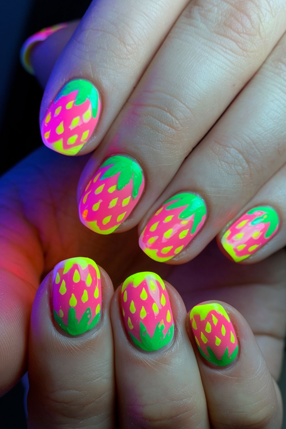Futuristic Strawberry Neon nail art ideas