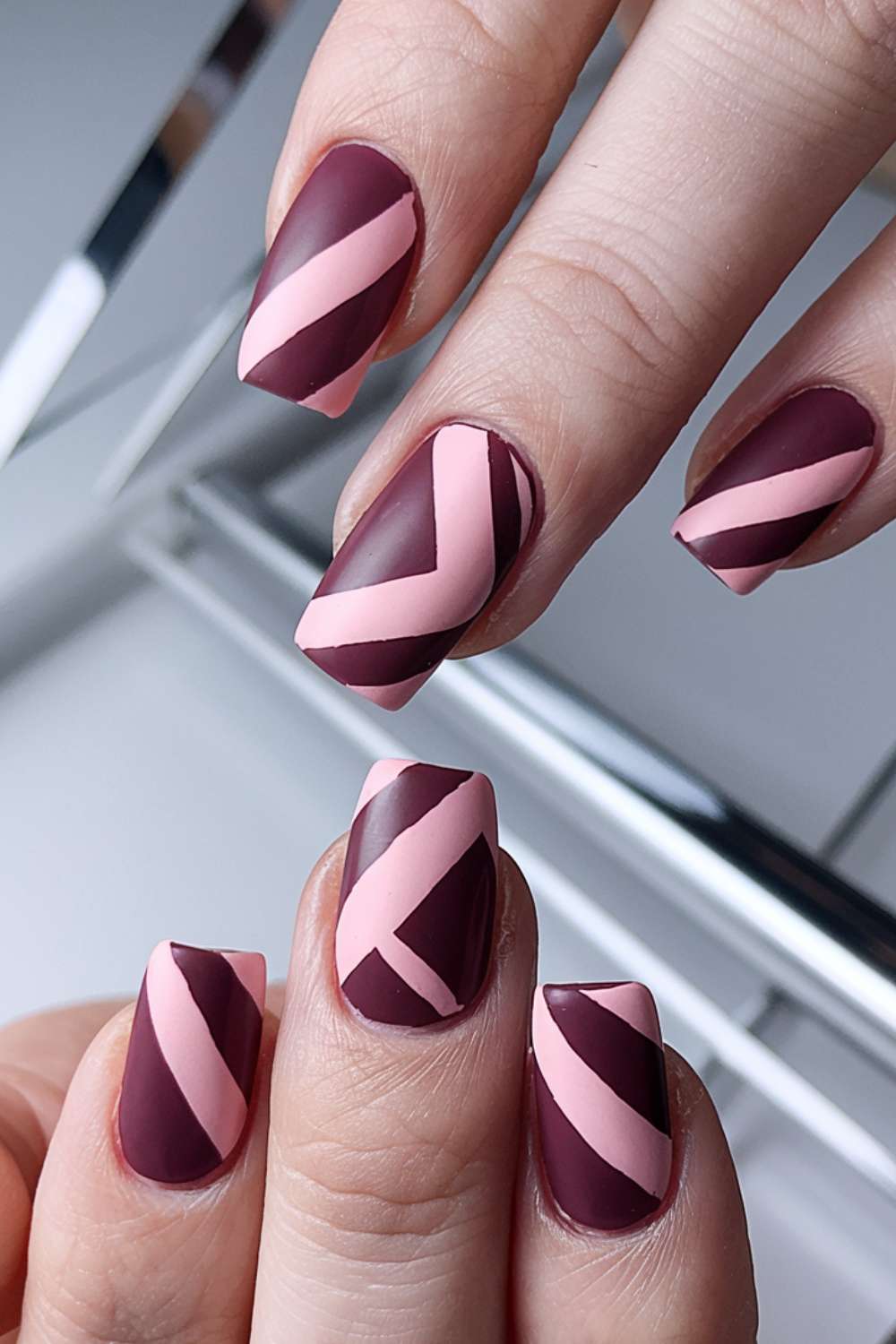 Geometric Dark Pink Design nail art