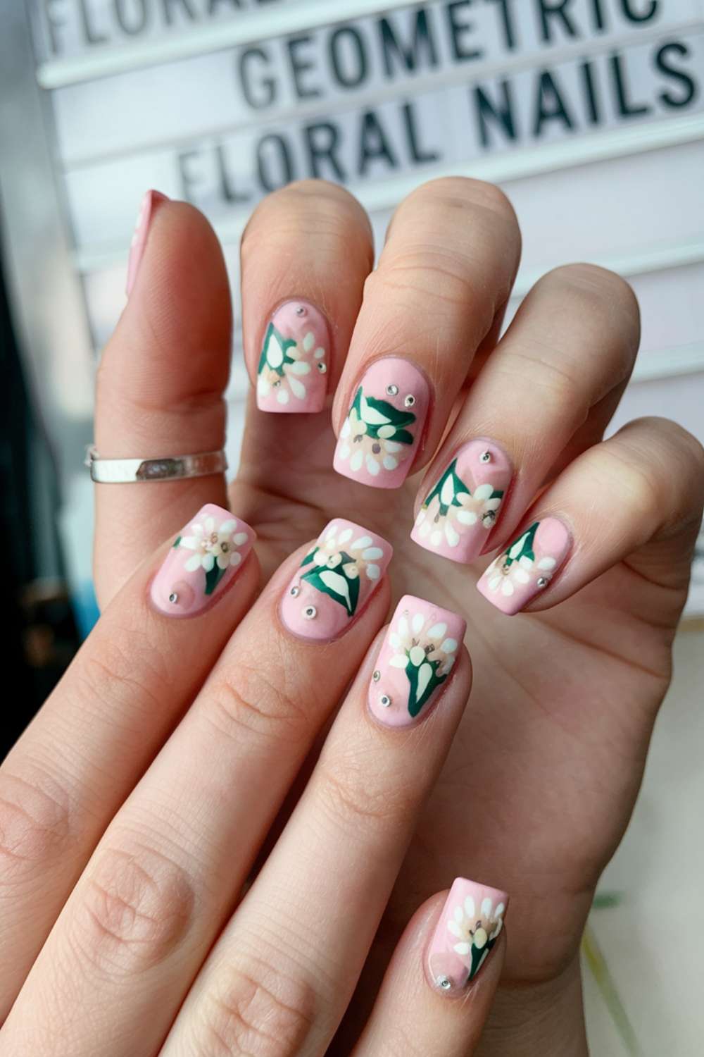 Geometric Floral Nails art design ideas