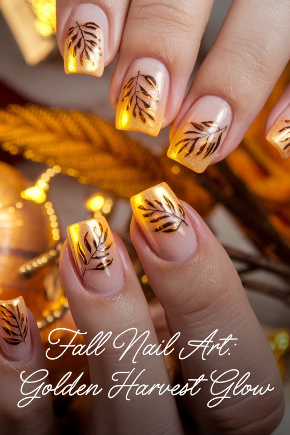 Golden Harvest Glow nail art design