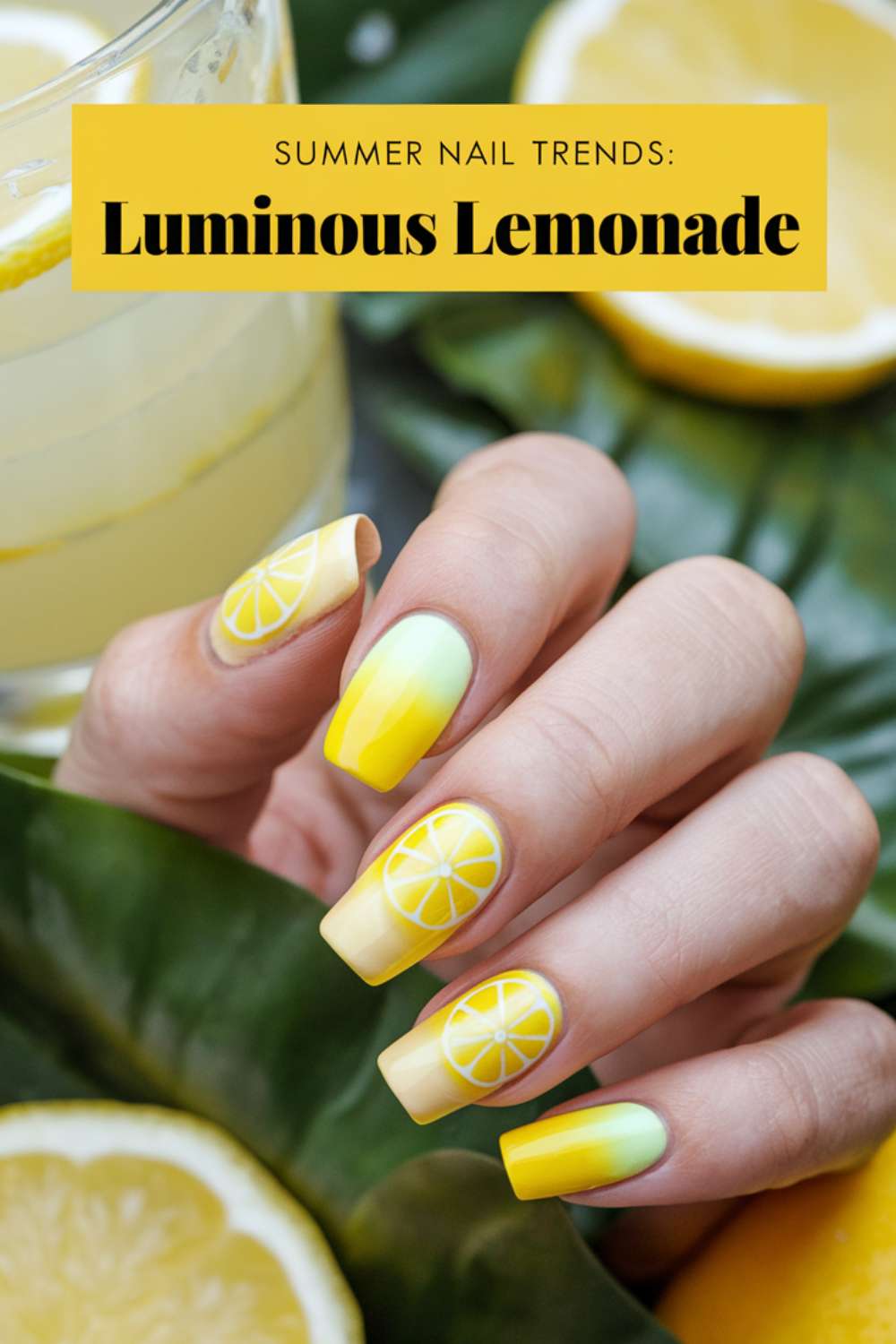 Luminous Lemonade nail art design