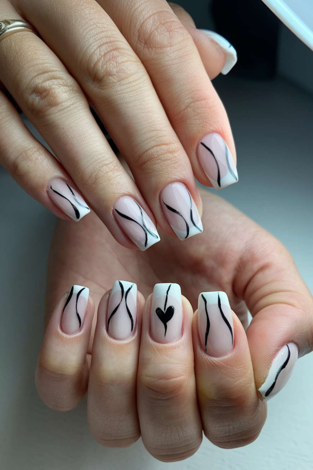Minimalist Monochrome Florals nail art design ideas