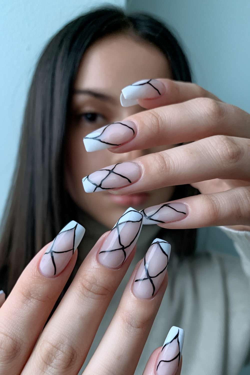 Minimalist Monochrome Florals nail art design