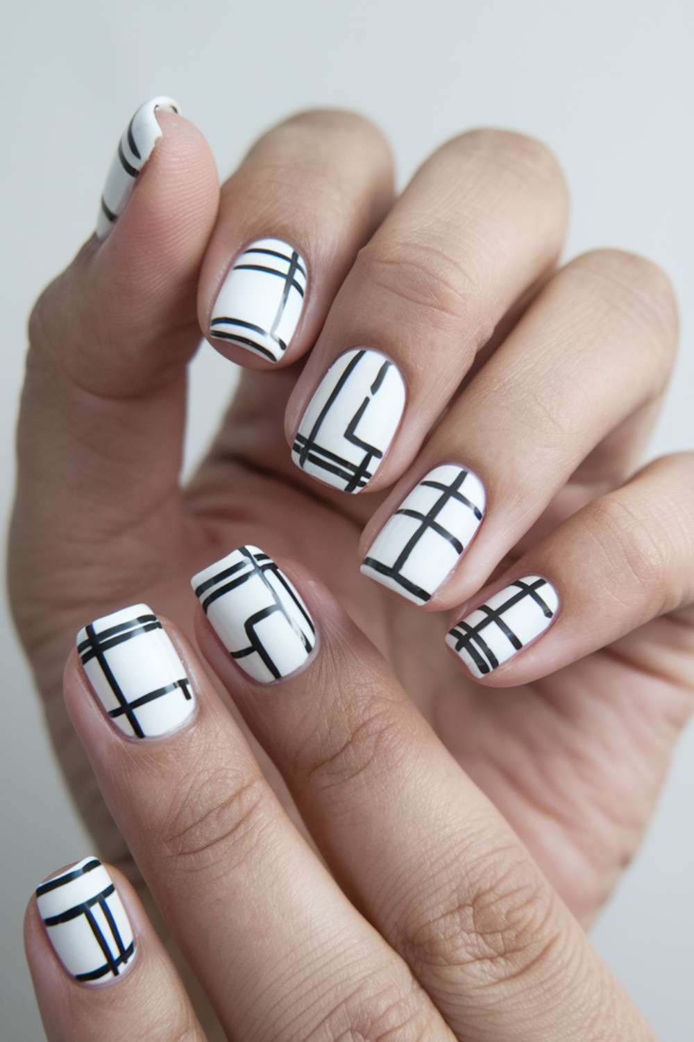 Minimalist Monochrome Florals nail art