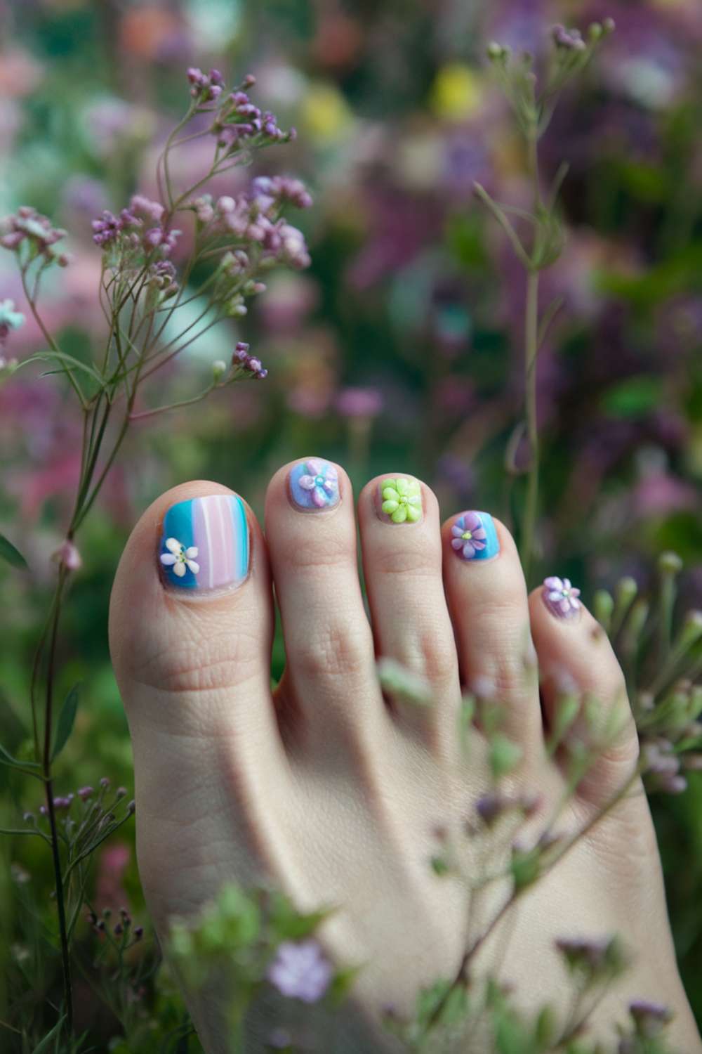 Nature-Inspired Floral Gel Toe Nails ideas
