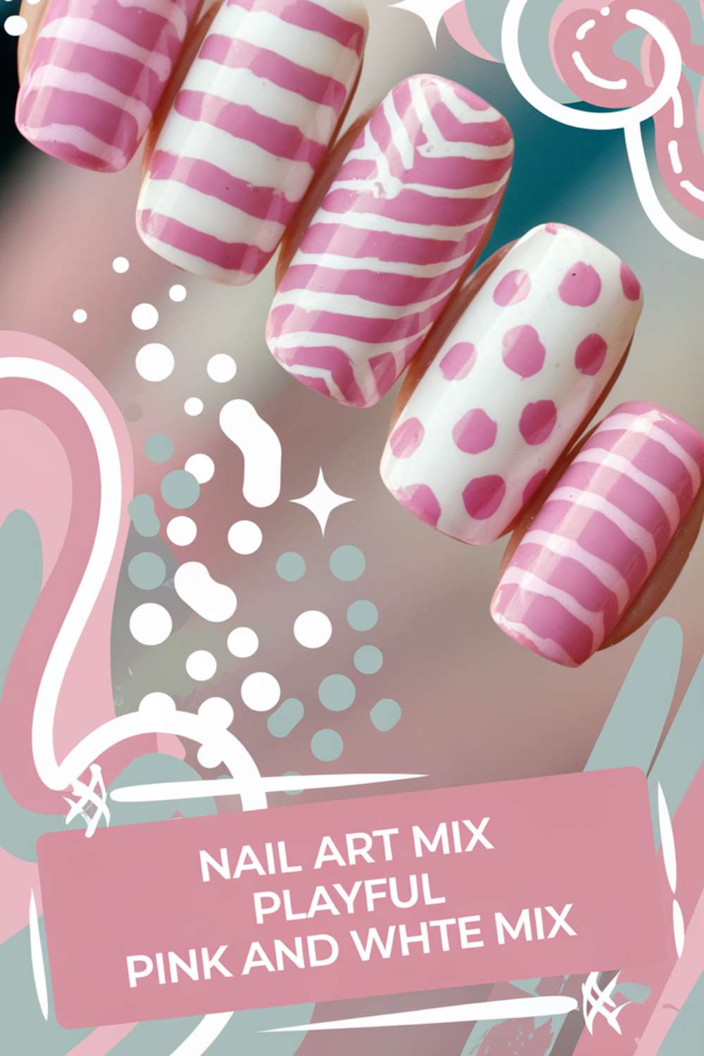 Playful Pink and White Mix nail art