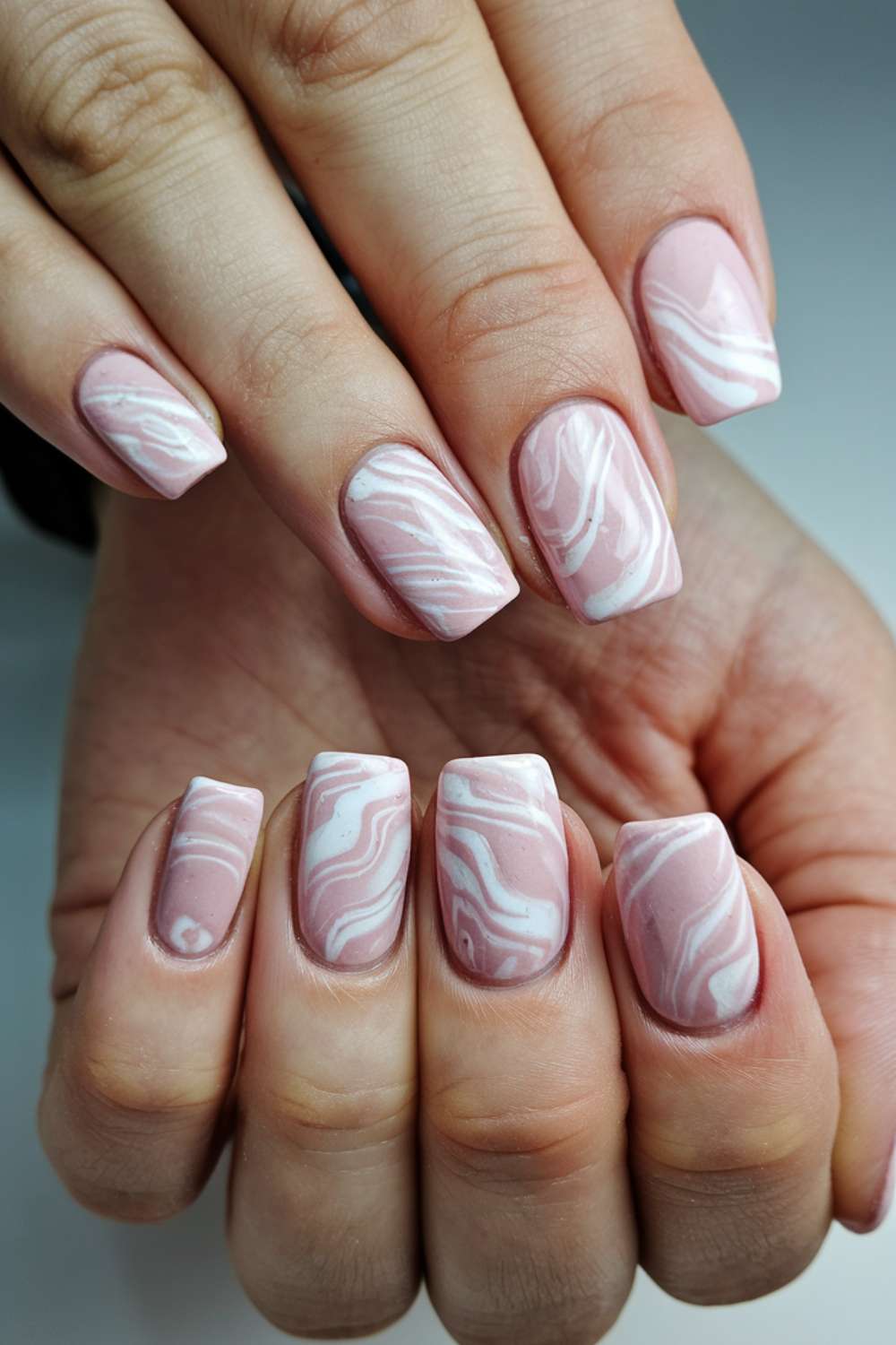 Soft Pink Marble Effect nail art design ideas