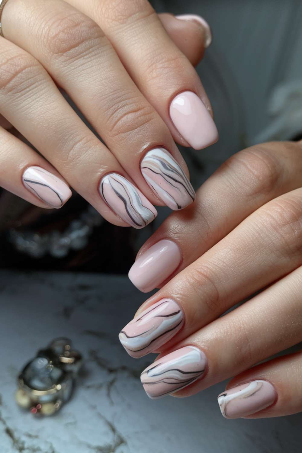 Soft Pink Marble Effect nail art design