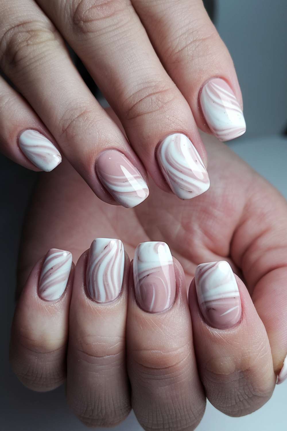 Soft Pink Marble Effect nail art