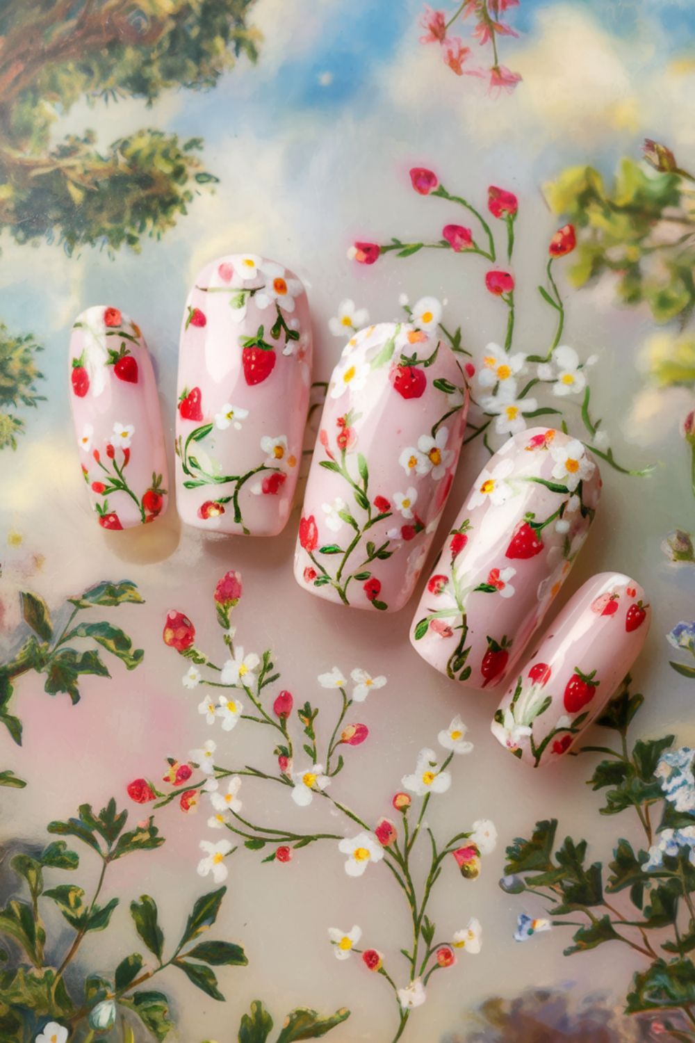Strawberry Floral Fantasy nail art ideas