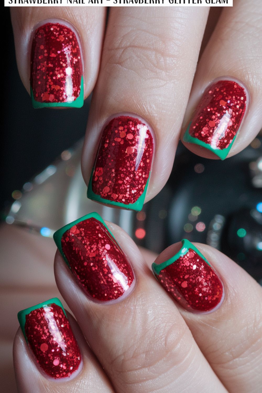 Strawberry Glitter Glam nail art ideas