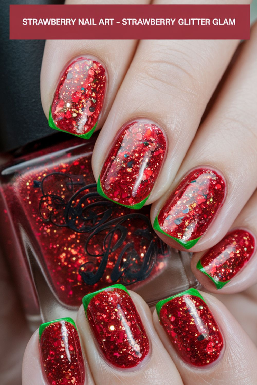 Strawberry Glitter Glam nail art