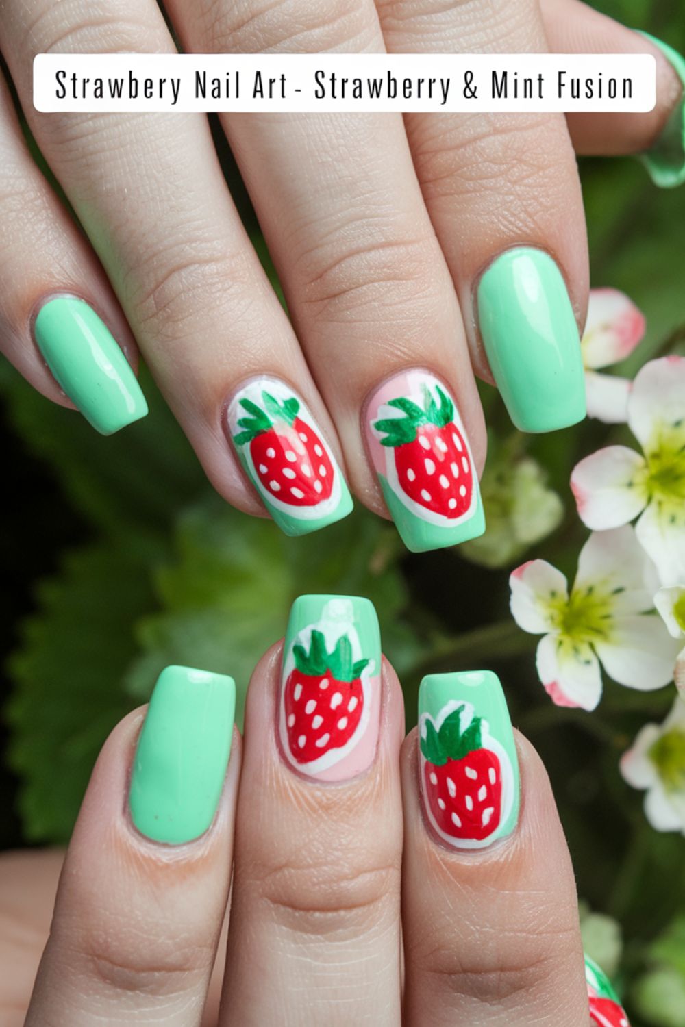 Strawberry & Mint Fusion nail art ideas
