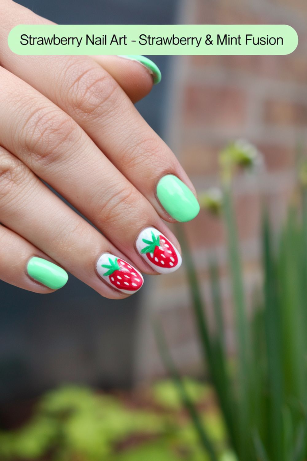 Strawberry & Mint Fusion nail art