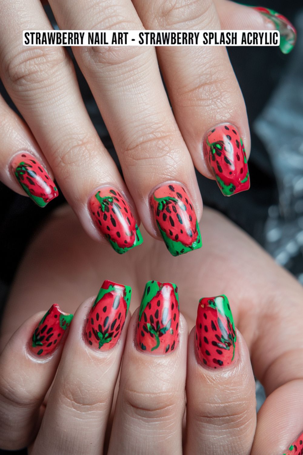 Strawberry Splash Acrylic nail arts