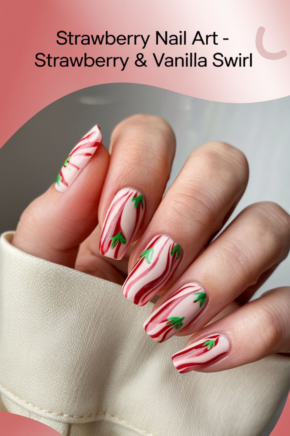Strawberry & Vanilla Swirl nail art
