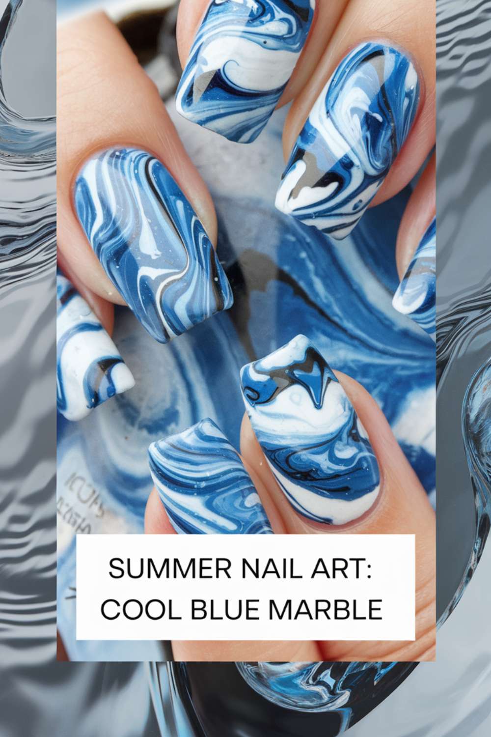 Summer - Cool Blue Marble nail art design ideas