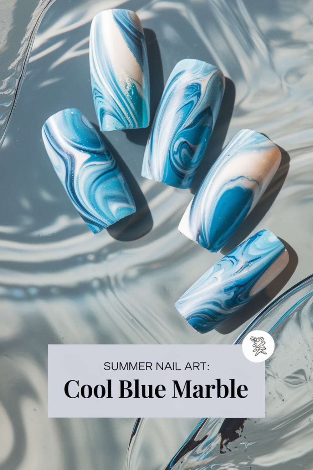 Summer - Cool Blue Marble nail art design