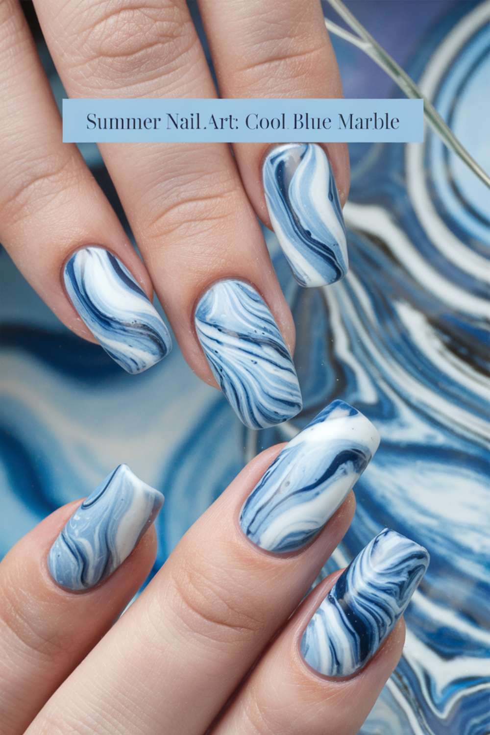 Summer - Cool Blue Marble nail art