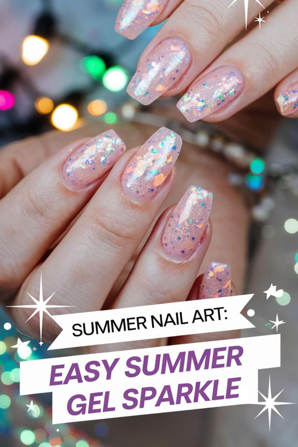 Summer - Easy Summer Gel Sparkle nail art design ideas