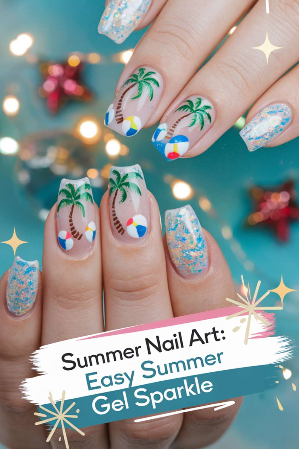 Summer - Easy Summer Gel Sparkle nail art design