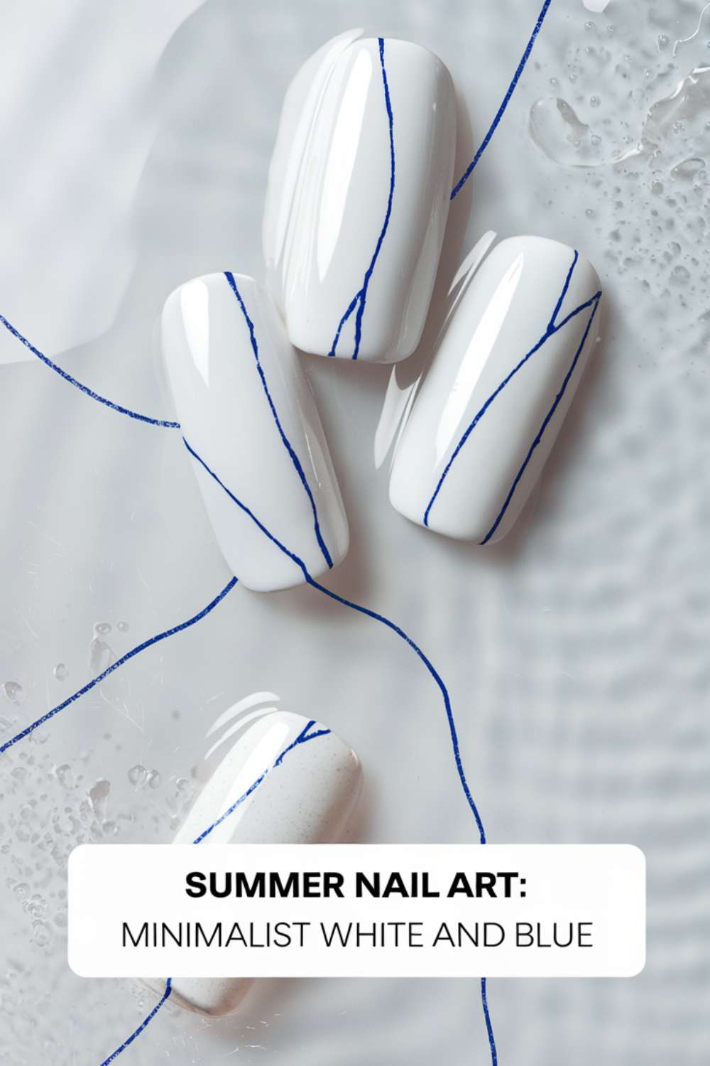 Summer - Minimalist White and Blue nail art design