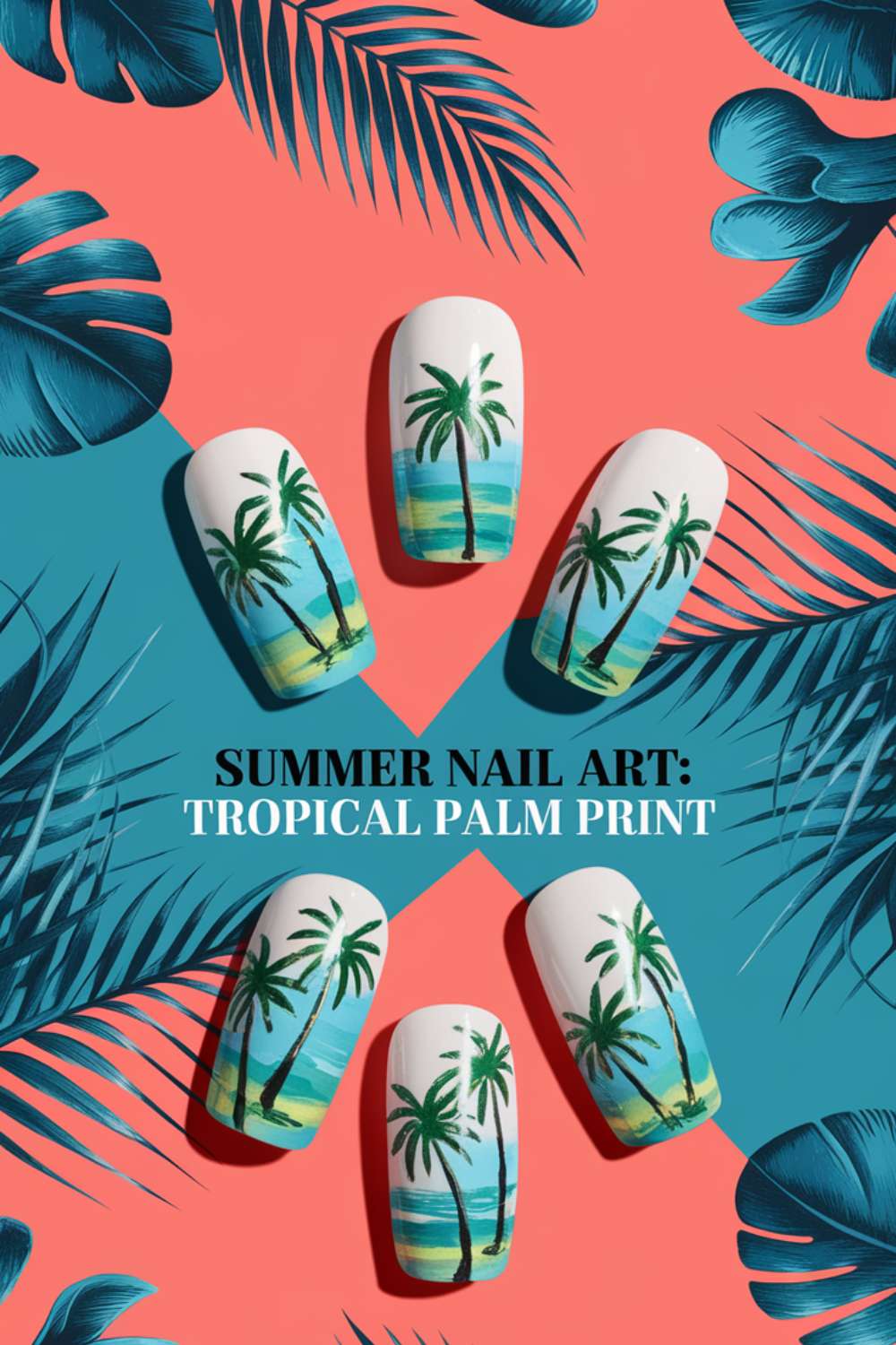 Summer - Tropical Palm Print nail art design ideas