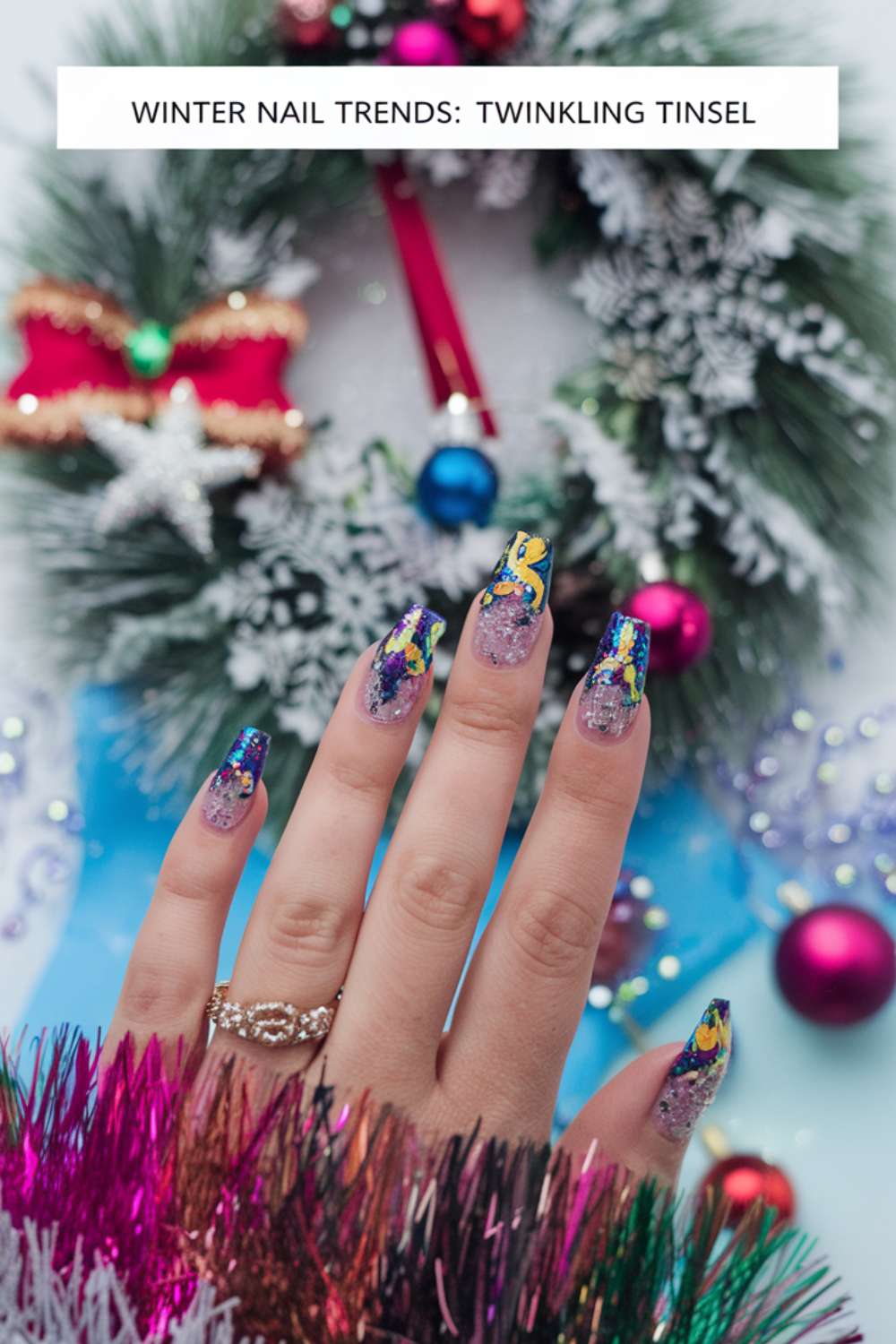 Twinkling Tinsel nail art design