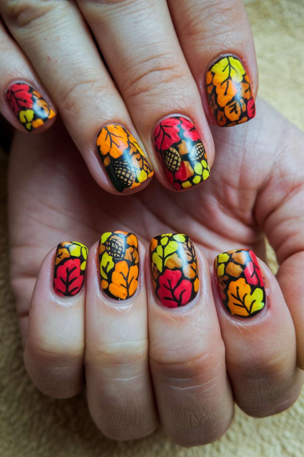 Vibrant Autumn Mosaic nail art design ideas