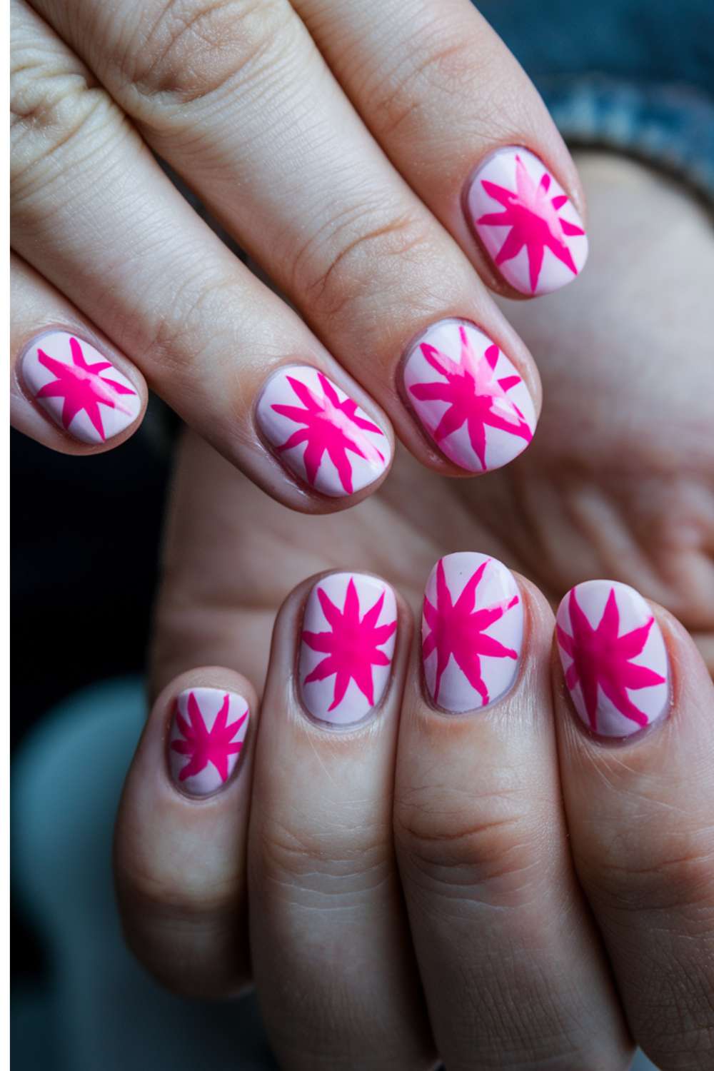 Vibrant Hot Pink Burst nail art ideas