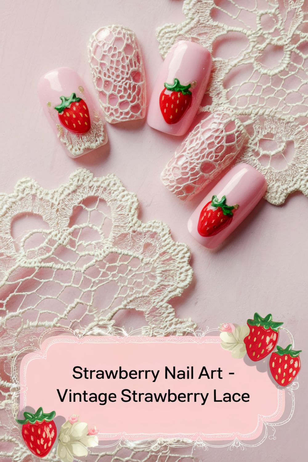 Vintage Strawberry Lace nail art ideas