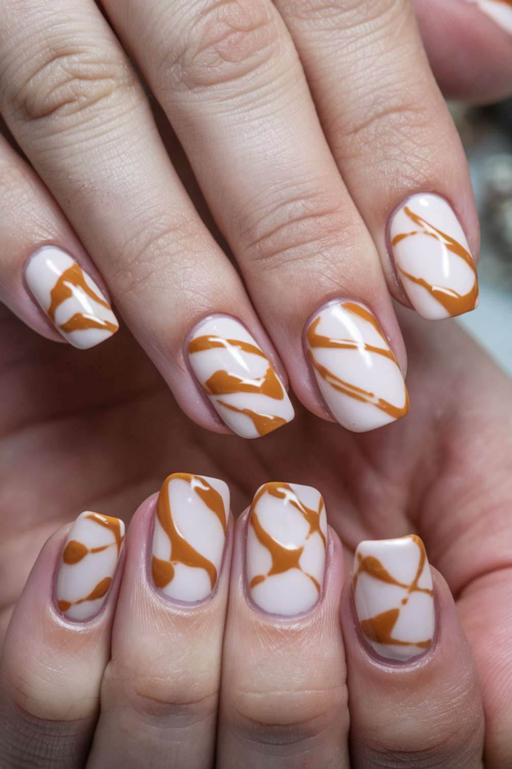 Warm Caramel Drizzle nail art design