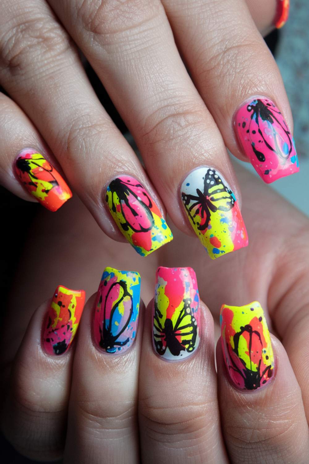 Abstract Butterfly Splatter Nail Art