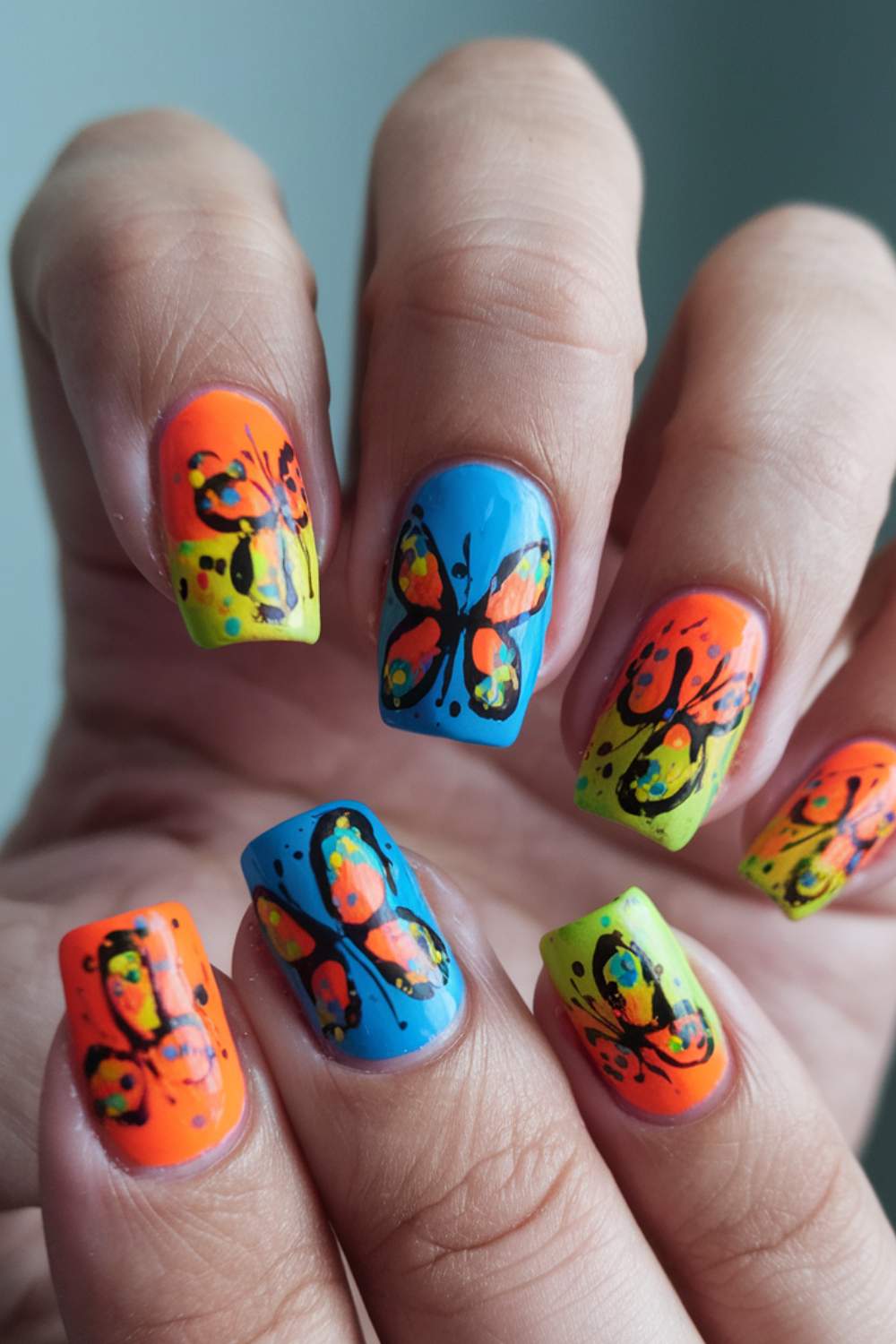Abstract Butterfly Splatter Nail
