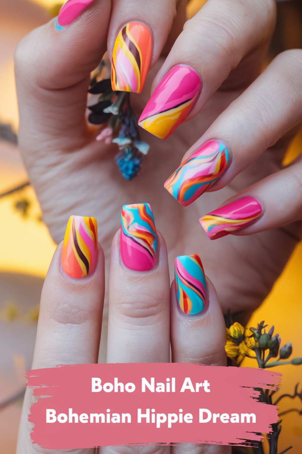 Bohemian Hippie Dream Nail Art design