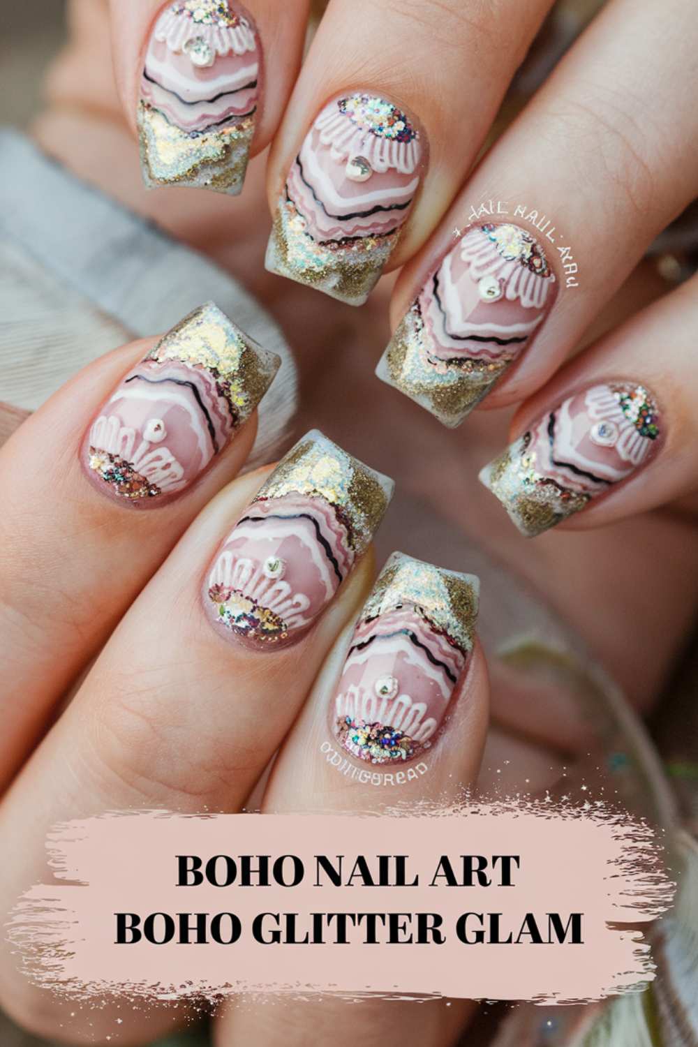 Boho Glitter Glam Nail Art