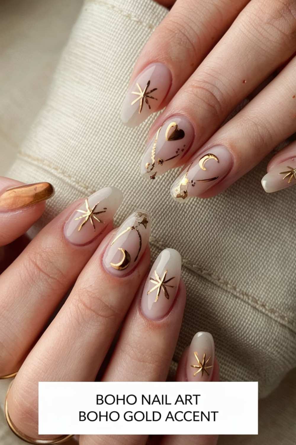 Boho Gold Accent Nail Art ideas