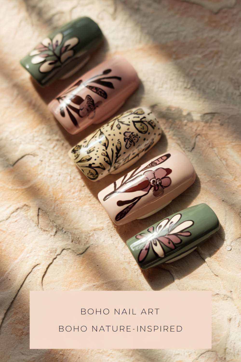 Boho Nature-Inspired Nail Art